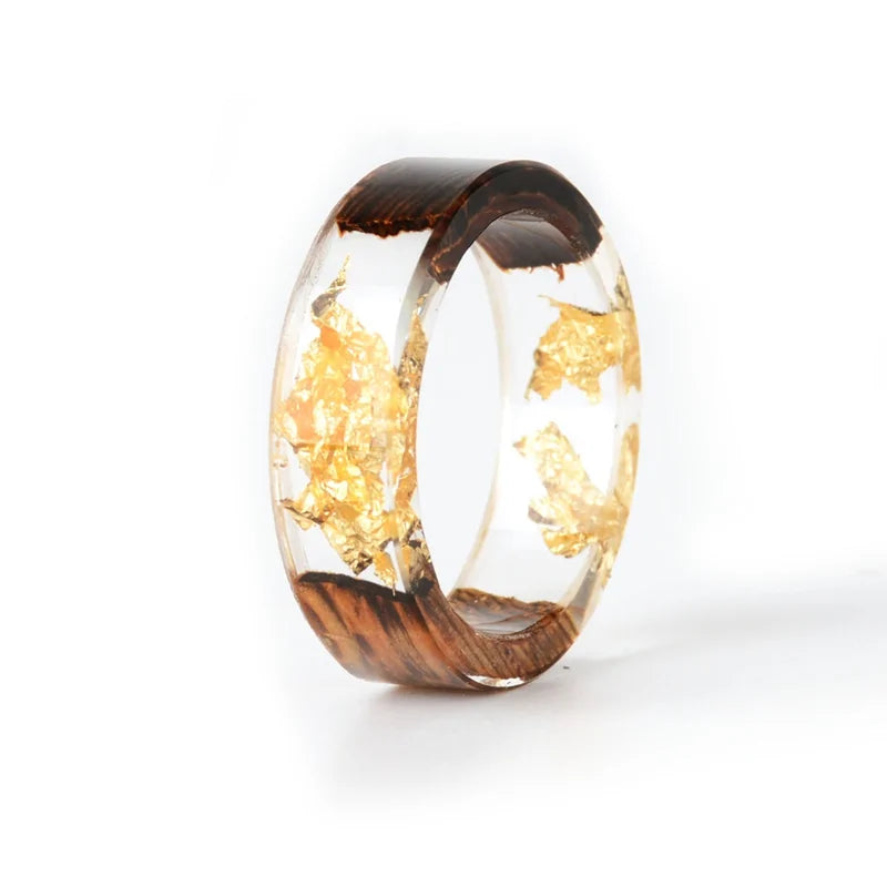 Resin Flowers Ring - Wood Design