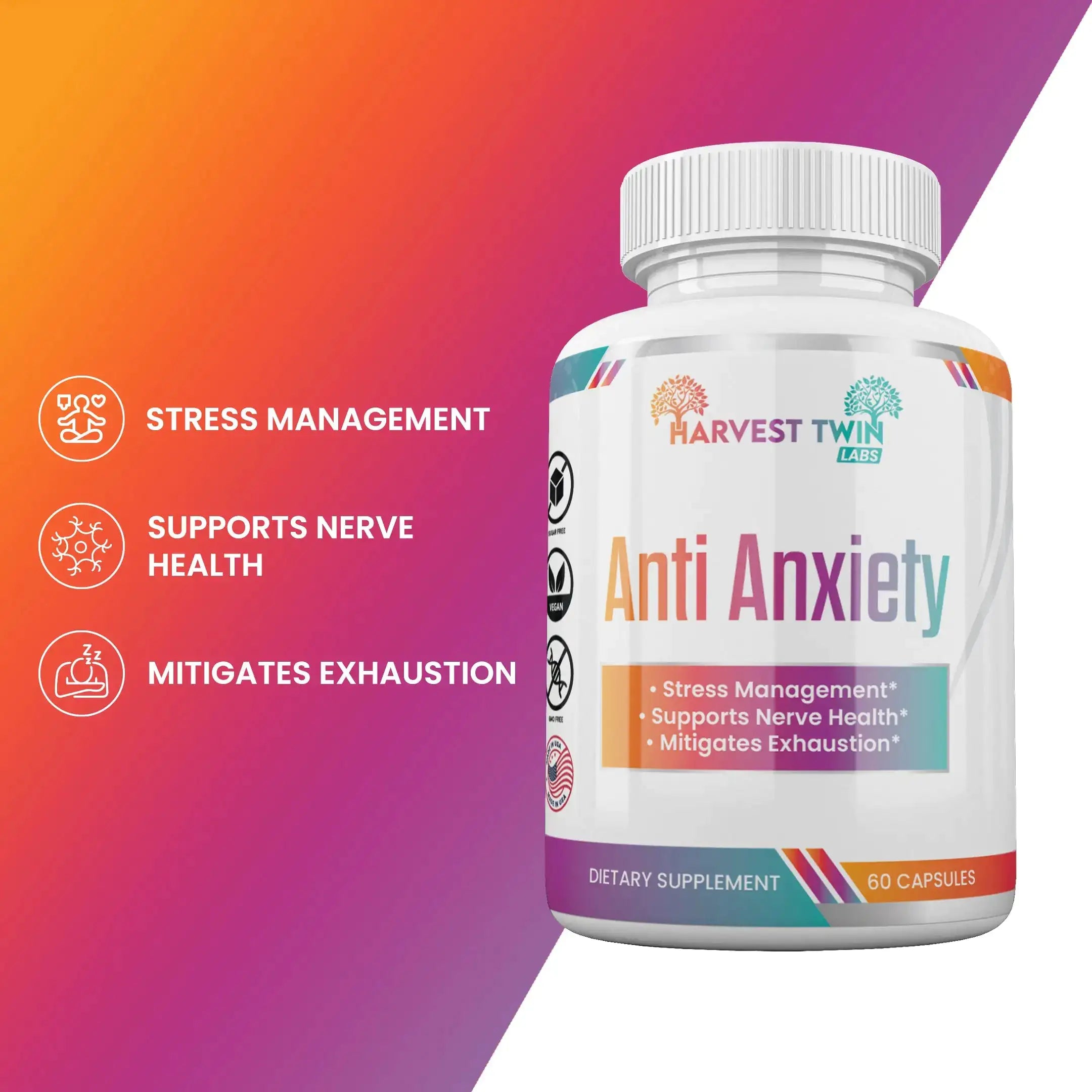 Anti-Anxiety Supplement for Stress Reduction, Cortisol Levels, Relaxation, and Mood Balance