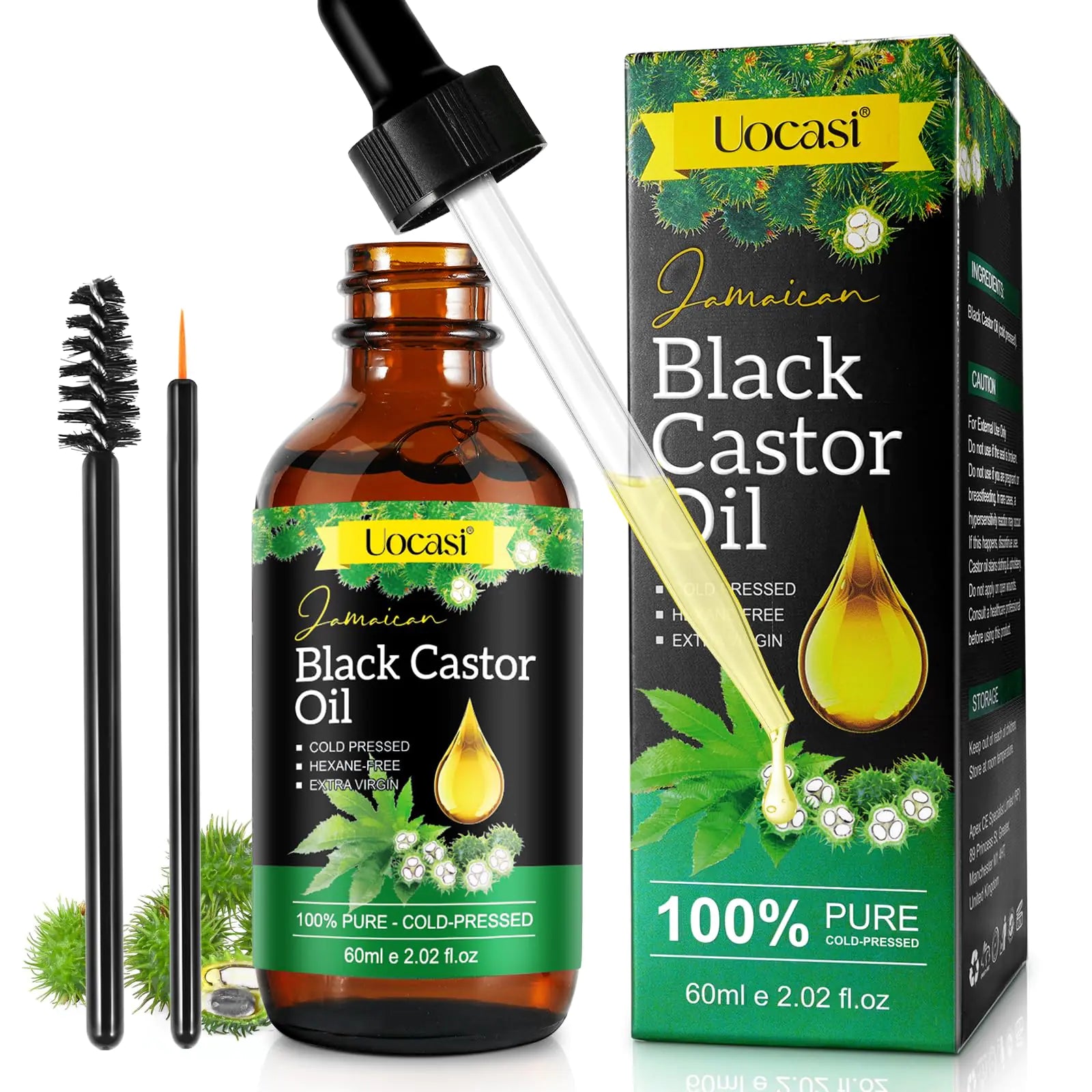 Jamaican Black Castor Oil – 100% Pure & Organic, Cold-Pressed in Glass Bottles for Hair Growth, Eyebrow Care, and Skin Hydration