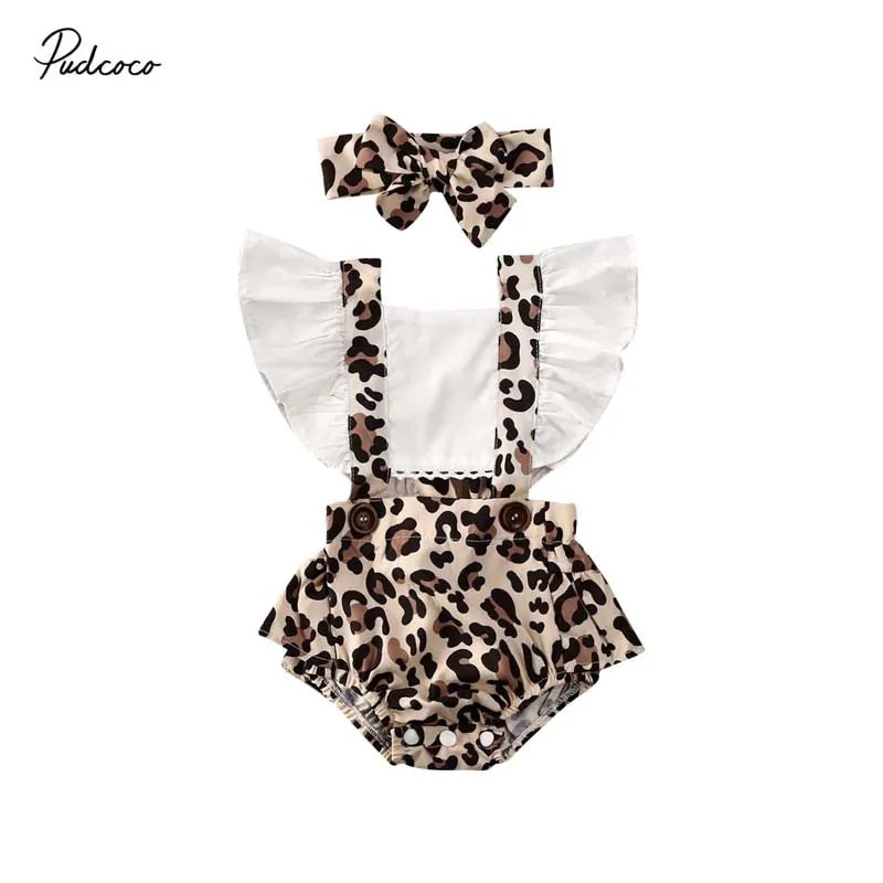 2020 Baby Girl Leopard Jumpsuit Set with Headband - ROOTS FARM