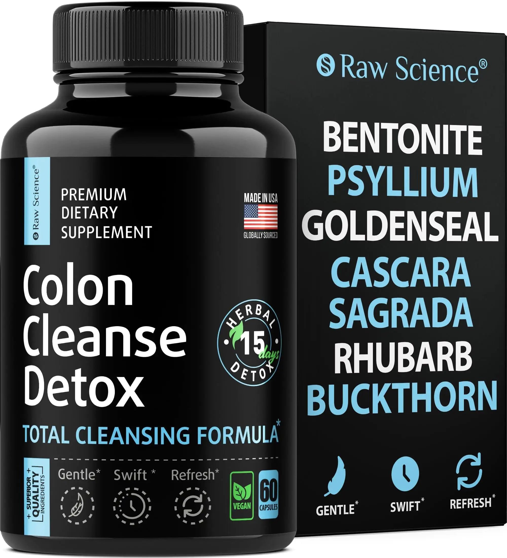 Colon Cleanse 15 Day Gut Detox Bloating Constipation Relief Fiber Pill 60 Pills