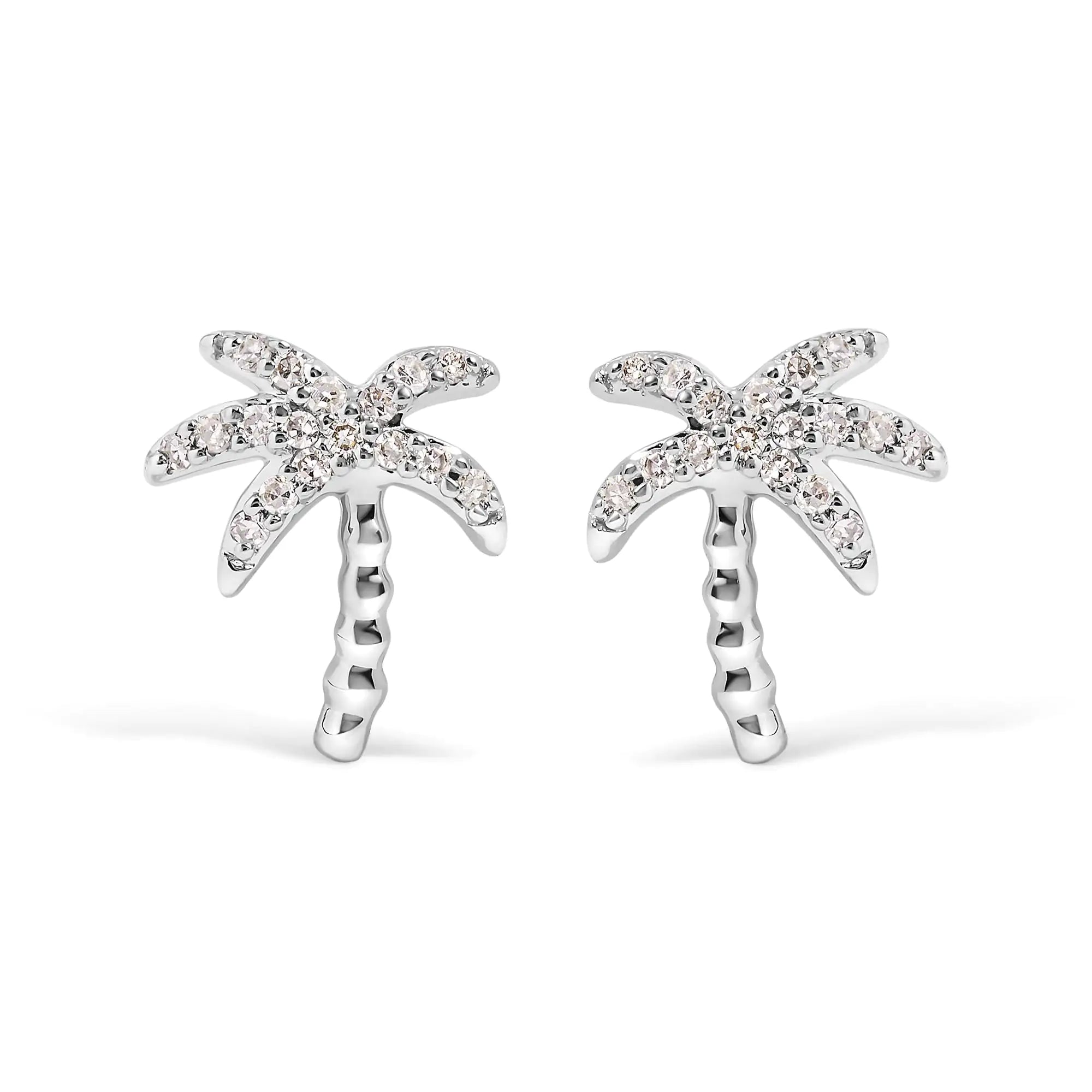 10K White Gold 1/10 Cttw Diamond  Encrusted Palm Tree Stud Earrings (H-I Color, I1-I2 Clarity)