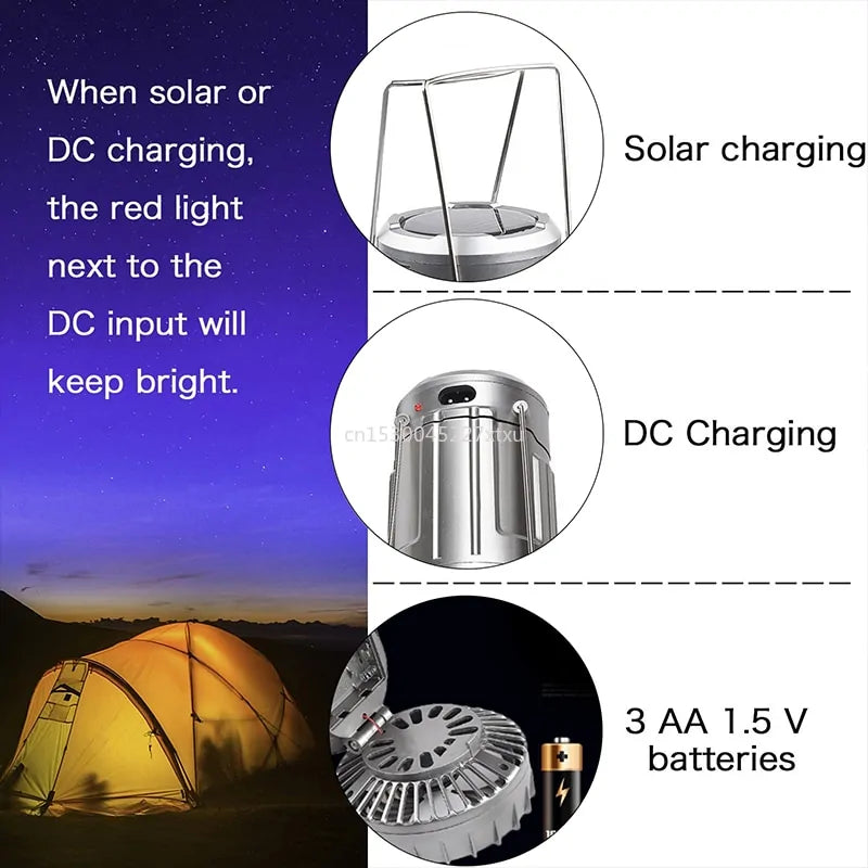 6 in 1 Portable Camping Solar Lantern With Fan - ROOTS FARM