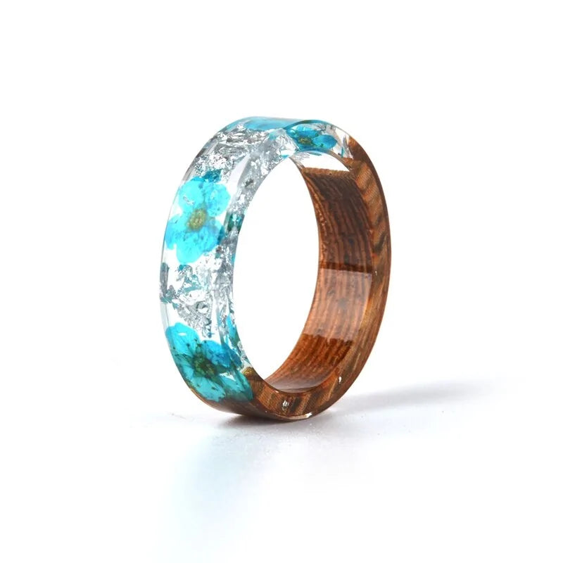 Resin Flowers Ring - Wood Design