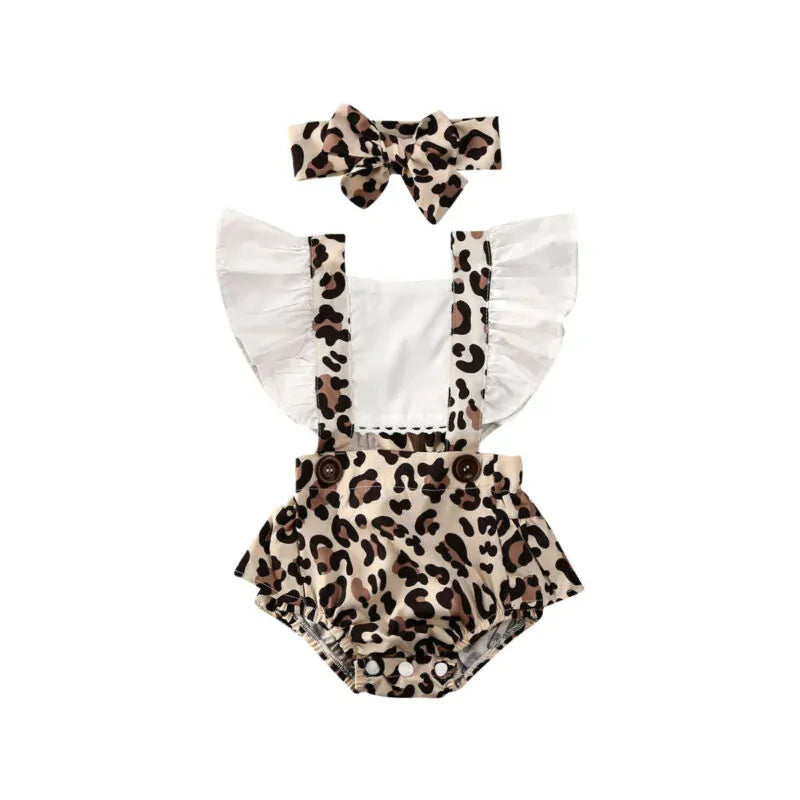 2020 Baby Girl Leopard Jumpsuit Set with Headband - ROOTS FARM