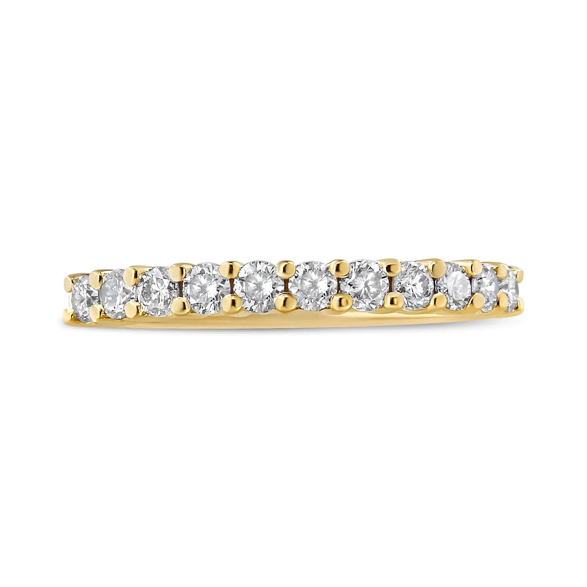 14K Yellow Gold Plated .925 Sterling Silver 1/2 cttw Shared Prong Set Brilliant Round-Cut Diamond 11 Stone Band Ring (K-L Color, SI2-I1 Clarity)