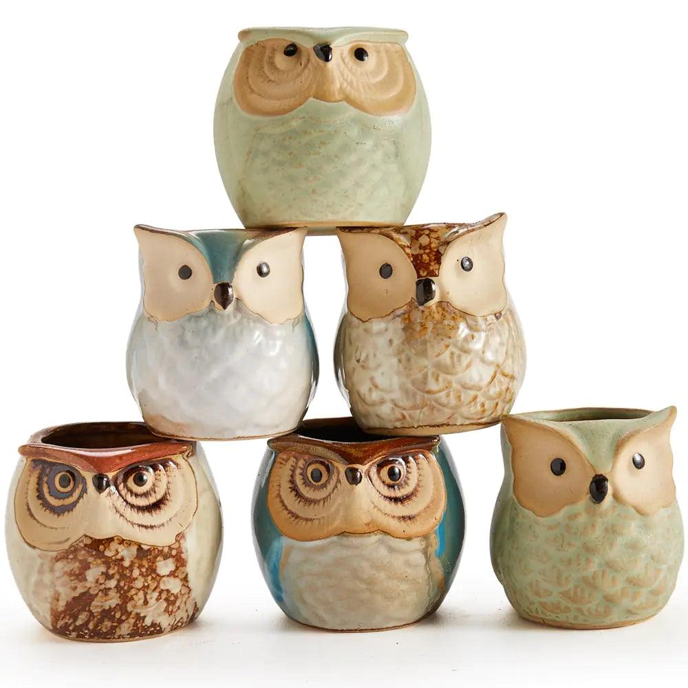 6-Piece Owl Pot Ceramic Glaze Base Set - ROOTS FARM