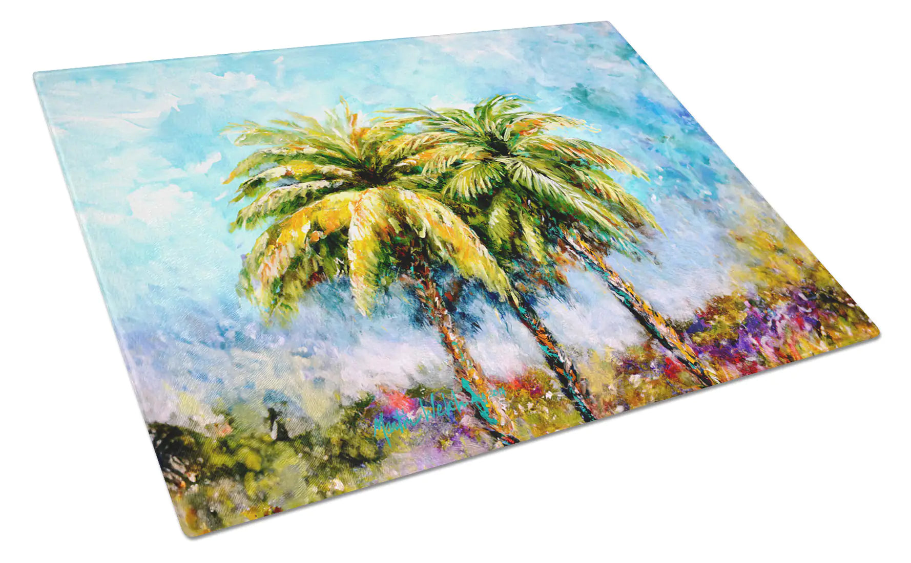 Summer Breezes Palm Tree Glass Cutting Board