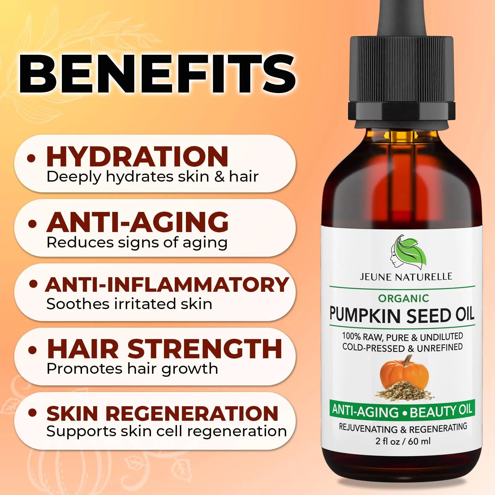 Organic Pumpkin Seed Oil - 100% Pure, RAW, Cold-Pressed | Anti-Aging, Wrinkle Repair, Hair Growth, & Travel-Friendly