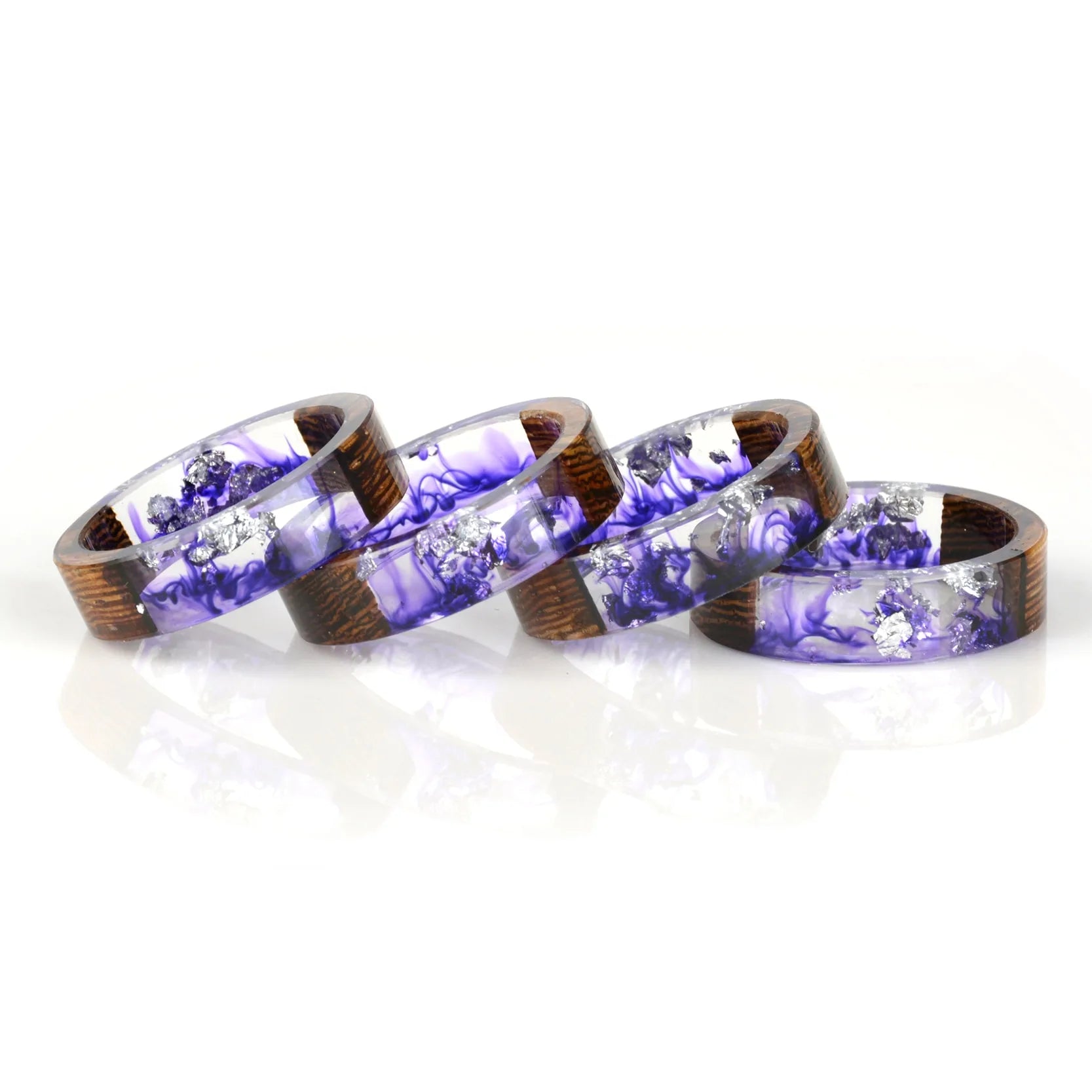 Resin Flowers Ring - Wood Design