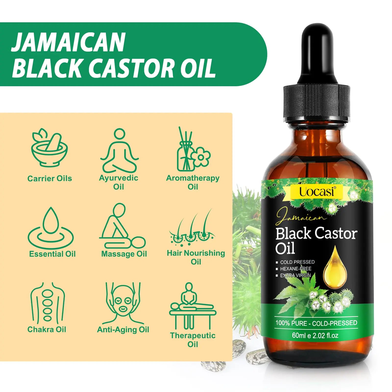 Jamaican Black Castor Oil – 100% Pure & Organic, Cold-Pressed in Glass Bottles for Hair Growth, Eyebrow Care, and Skin Hydration